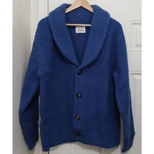 Bolivares mens large chunky knit shawl collar wool sweater cardigan slate blue